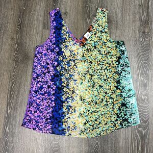 Cabi Merry Go Round Wraparound Floral Colorful Light Sleeveless Blouse Tank Sz M
